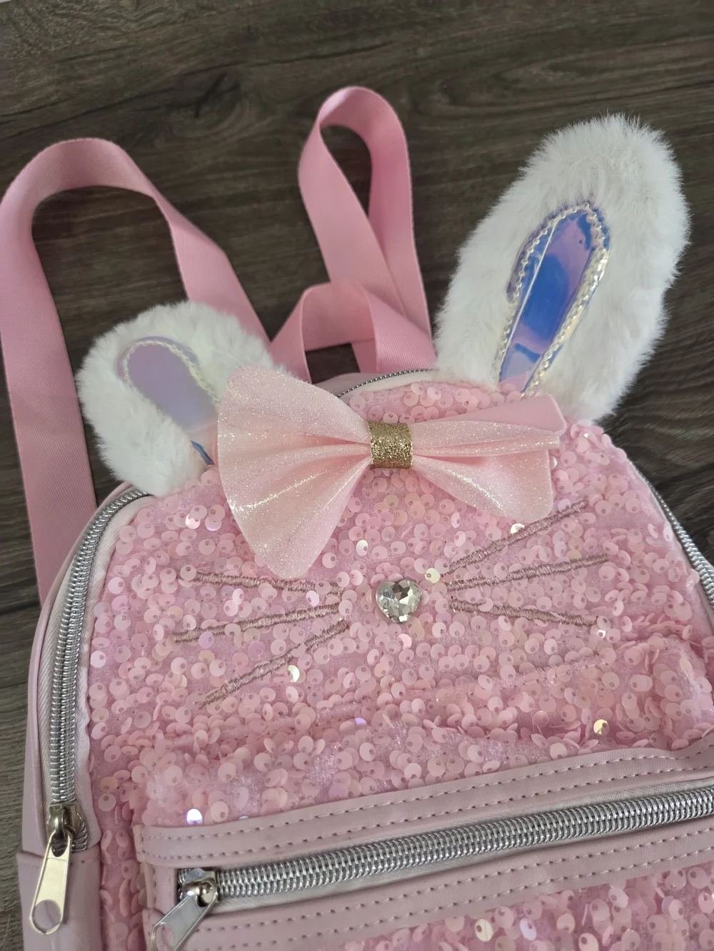 Pink Sequin Bunny Kids Backpack with Bow NEW